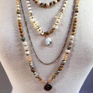 Kayla Layered Necklace Set | Four Layer Bronze Stone Glass Necklace Set